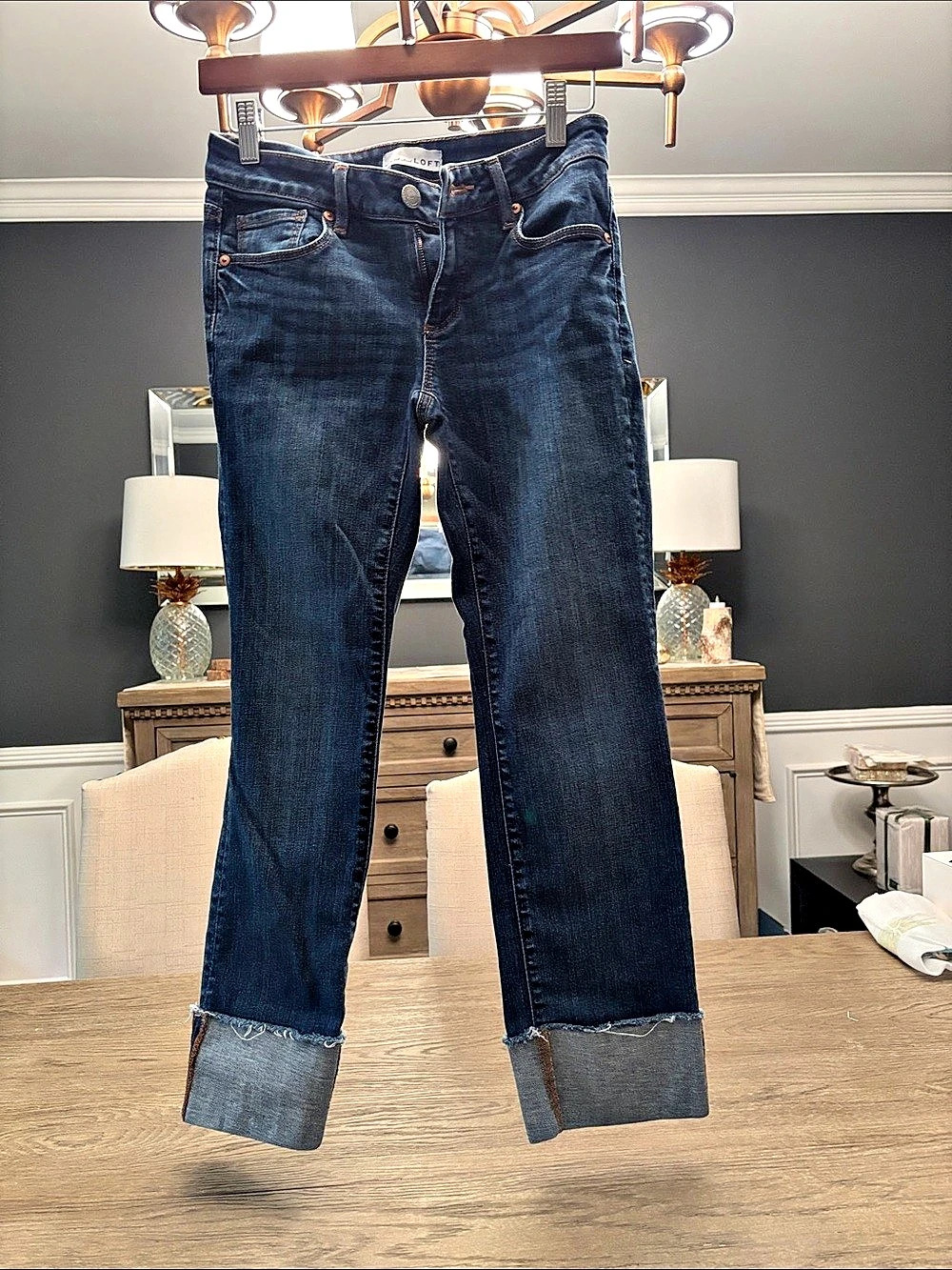 LOFT Curvy Straight Crop Jeans Blue Waist 25